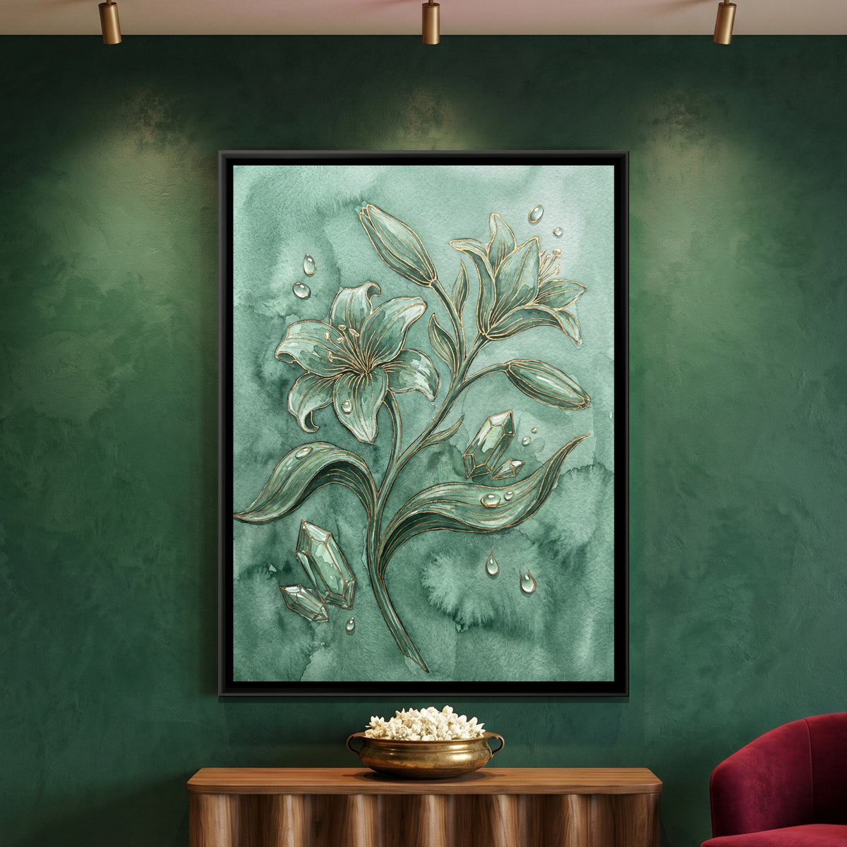 Lilies — framed canvas art hung on a wall