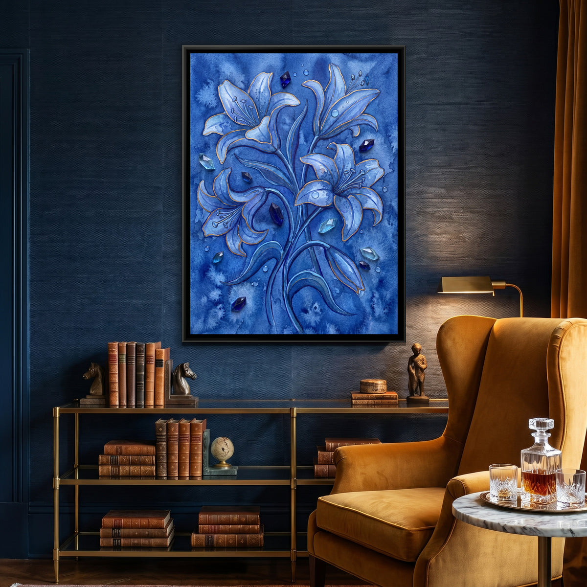 Lilies — canvas art shown in a styled room