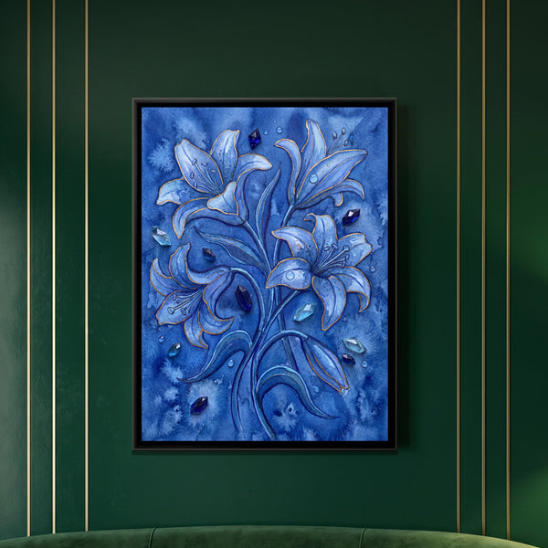 Lilies — framed canvas art hung on a wall