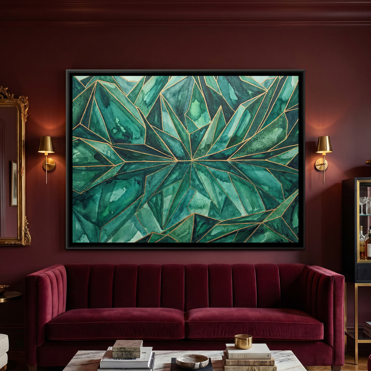 Mountain Lake Reflection — framed canvas art hung on a wall