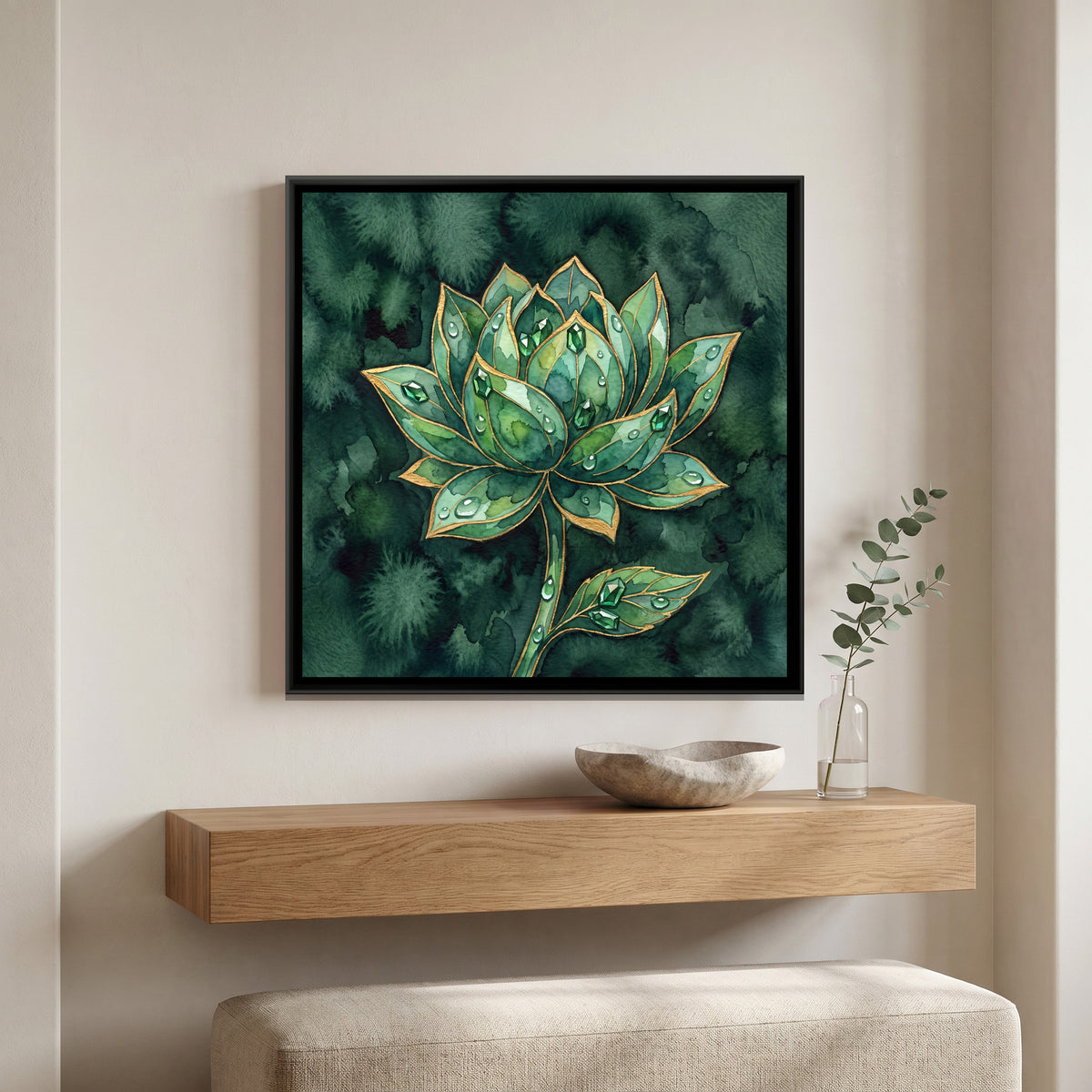 Lotus — canvas art shown in a styled room