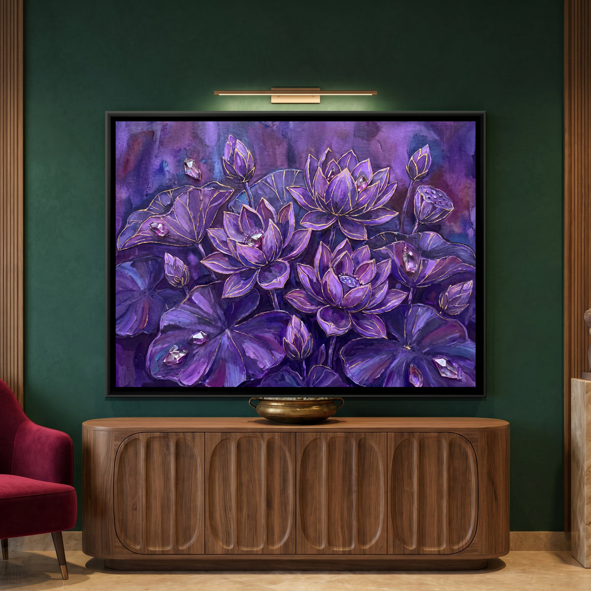 Lotus Pond — framed canvas art hung on a wall