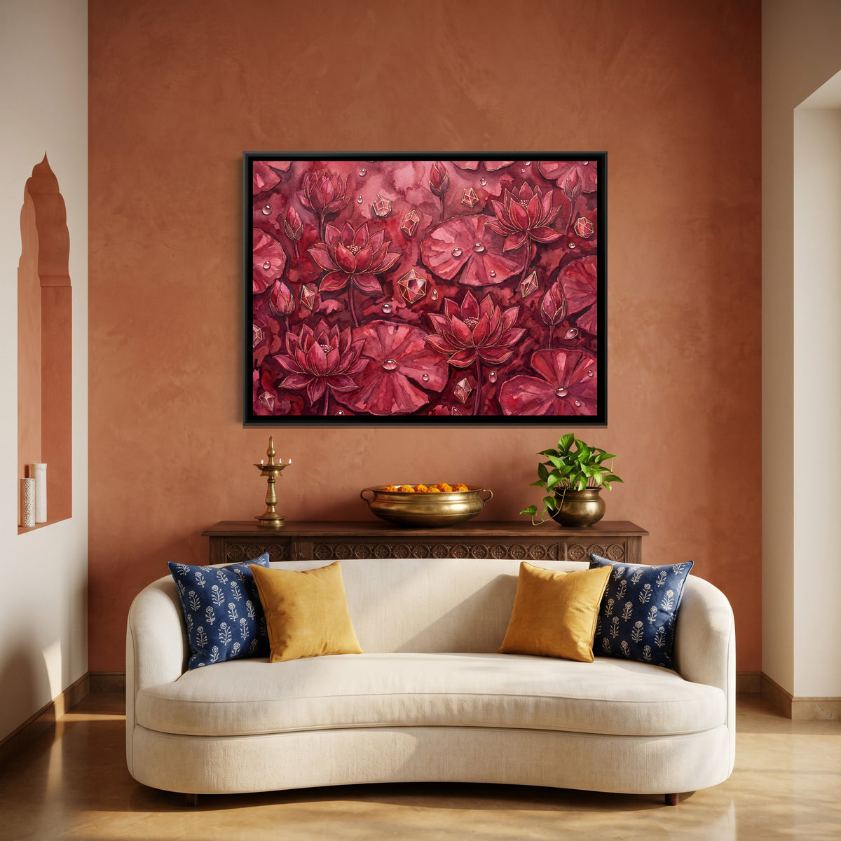 Lotus Pond — canvas art shown in a second room setting
