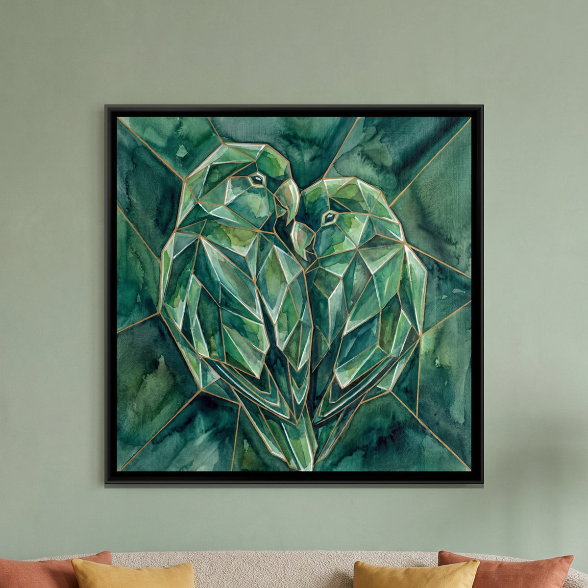 Lovebirds — framed canvas art hung on a wall