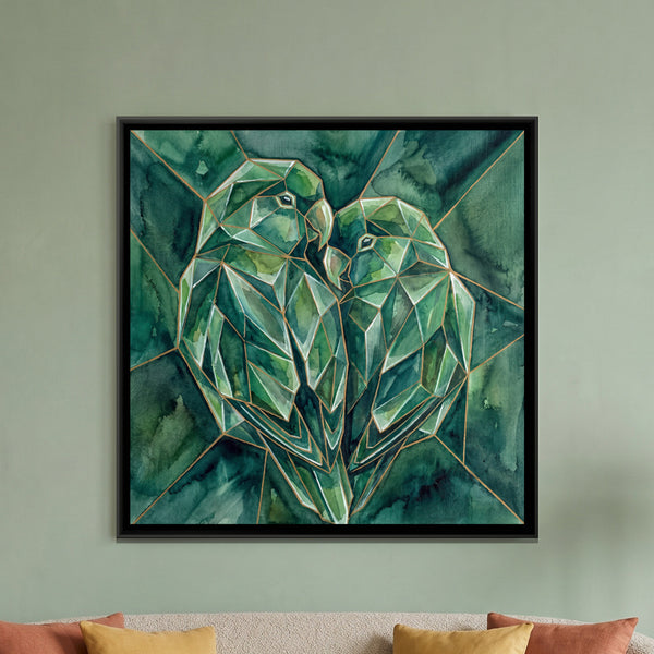 Lovebirds — framed canvas art hung on a wall