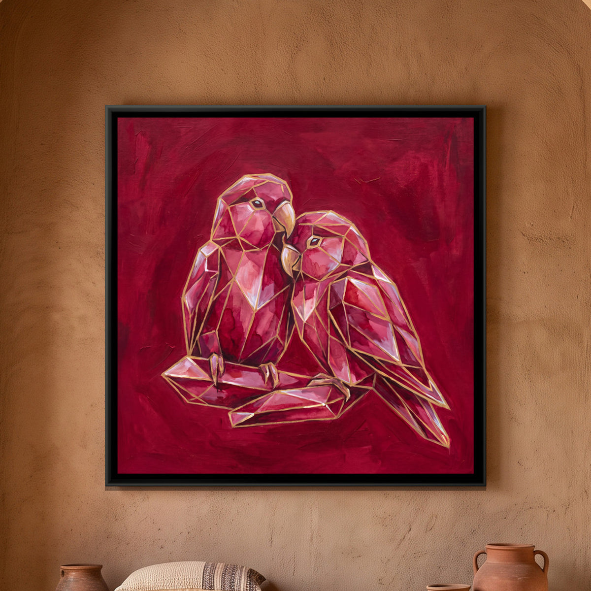 Lovebirds — framed canvas art hung on a wall