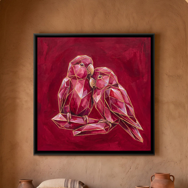 Lovebirds — framed canvas art hung on a wall
