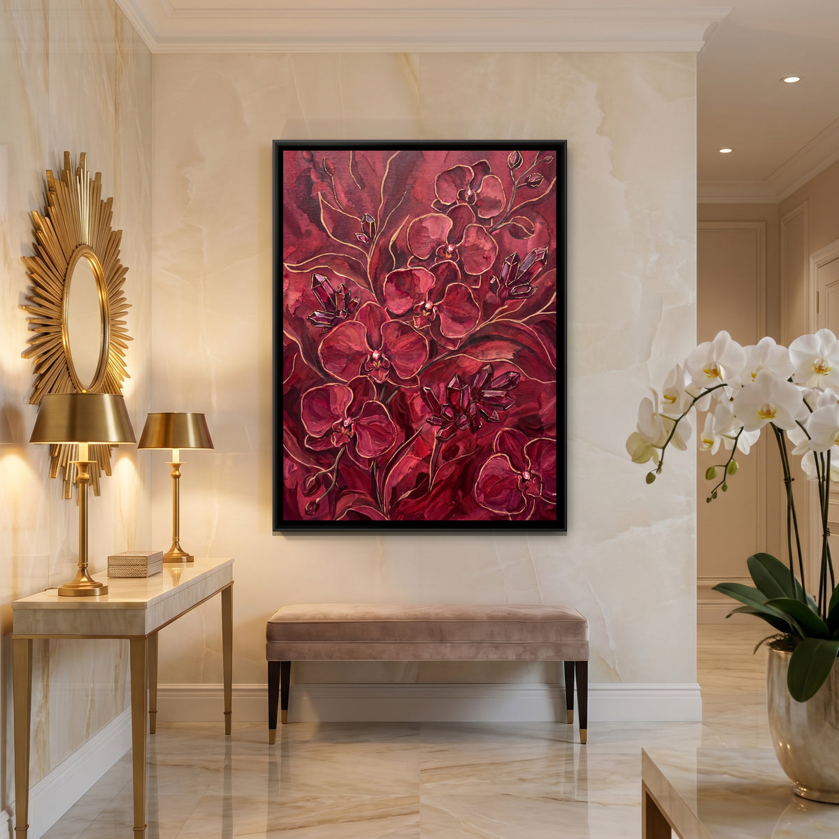 Orchids — canvas art shown in a styled room