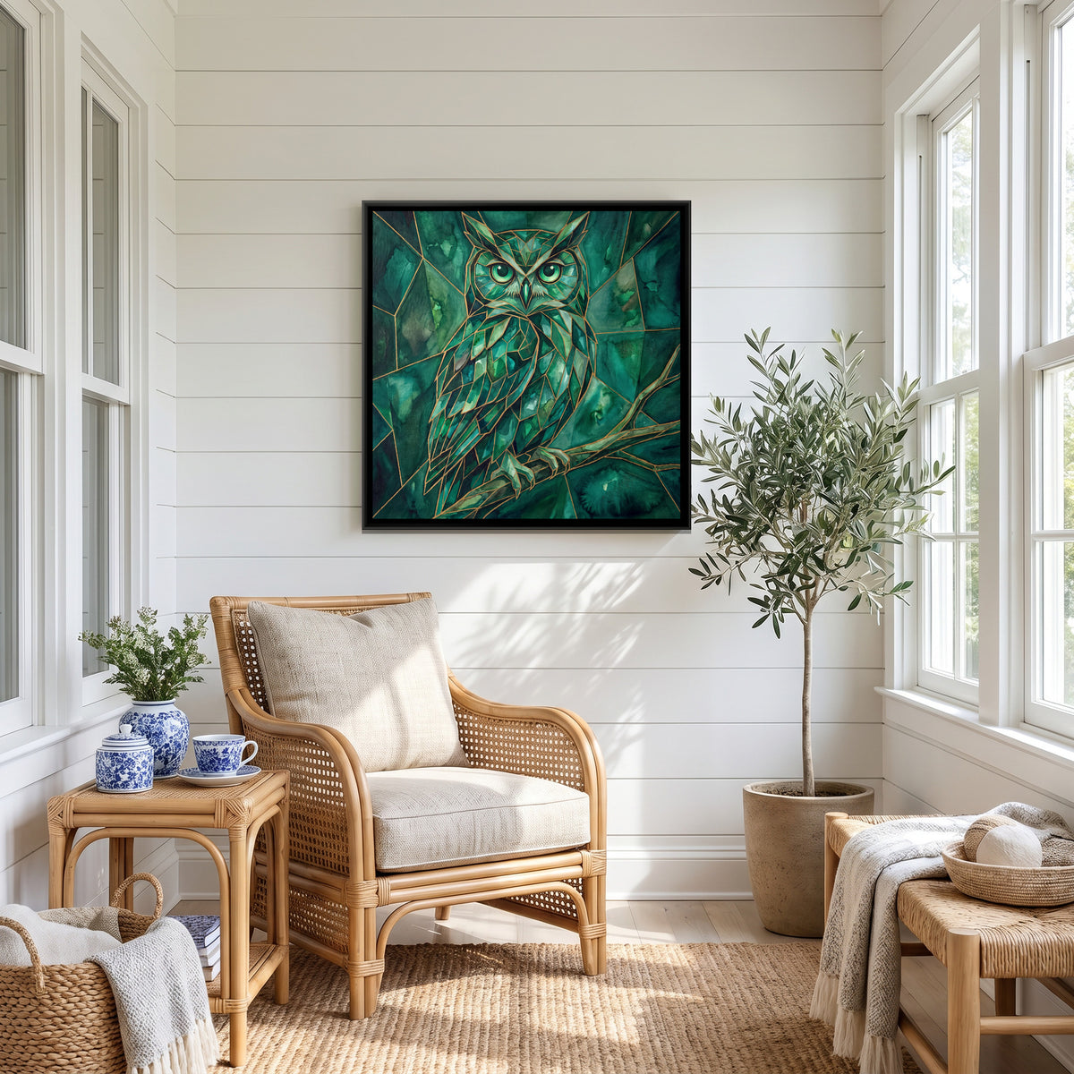 Owl — canvas art shown in a second room setting