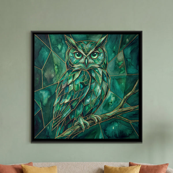 Owl — framed canvas art hung on a wall