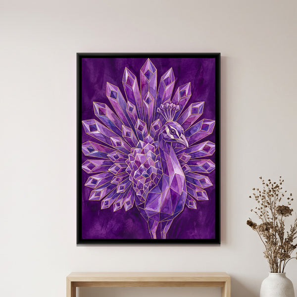 Peacock — framed canvas art hung on a wall