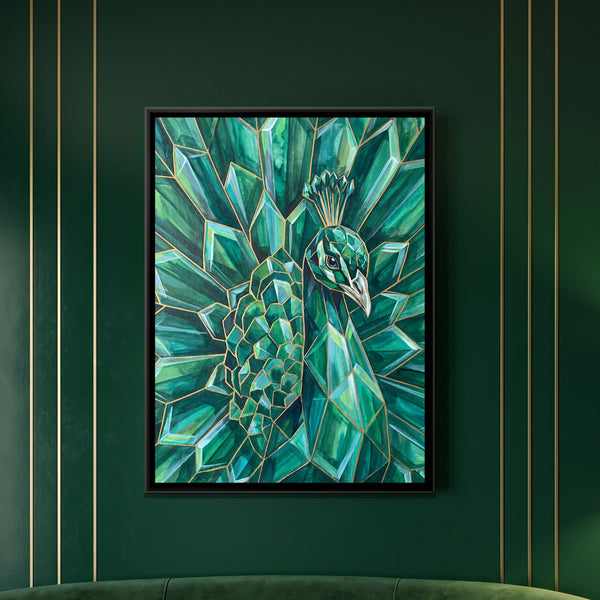 Peacock — framed canvas art hung on a wall
