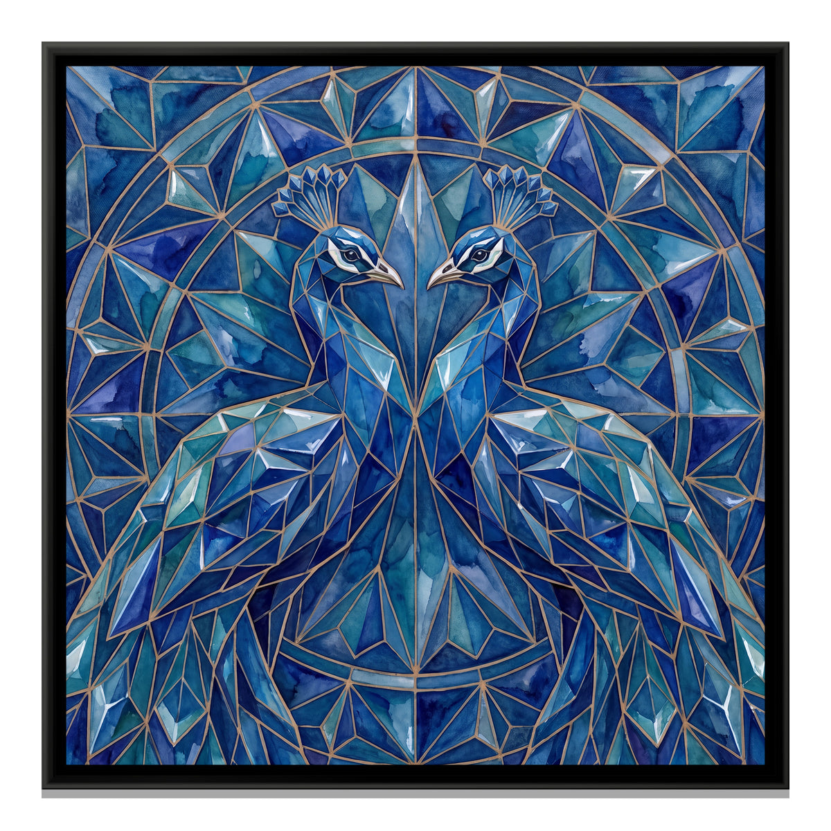 Peacock Pair — framed canvas print, front view