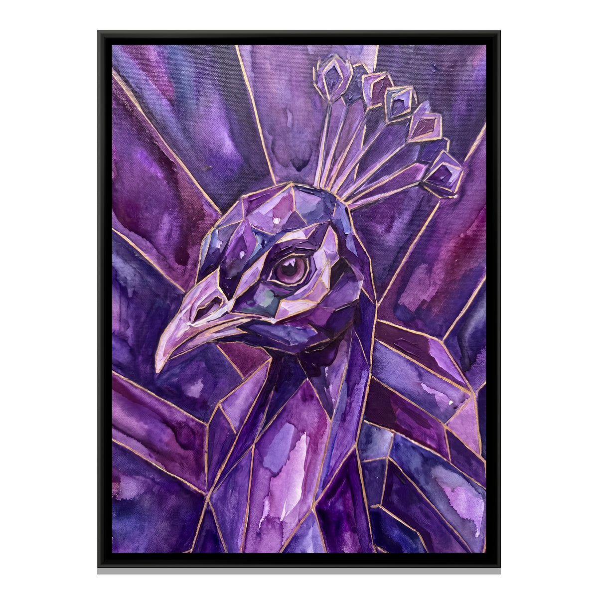 Peacock Portrait — framed canvas print, front view