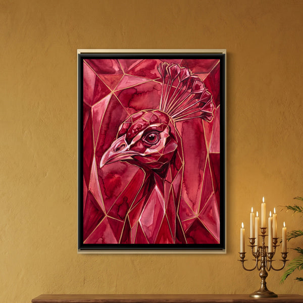 Peacock Portrait — framed canvas art hung on a wall