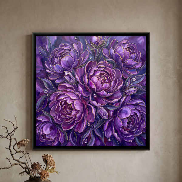 Peonies — framed canvas art hung on a wall