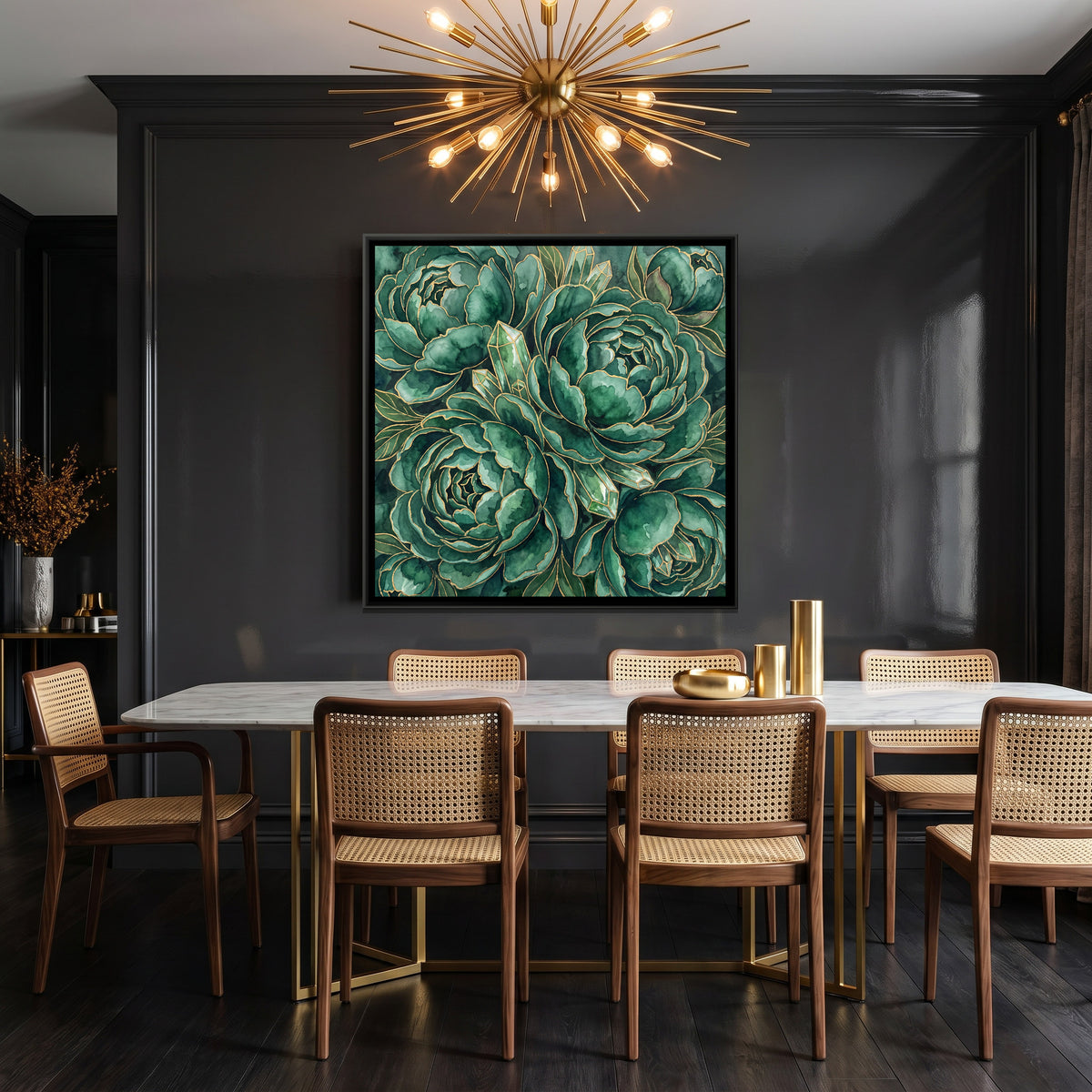 Peonies — canvas art shown in a styled room
