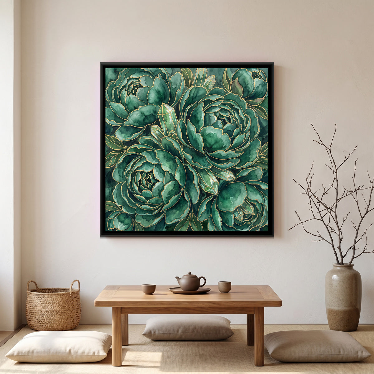 Peonies — canvas art shown in a second room setting