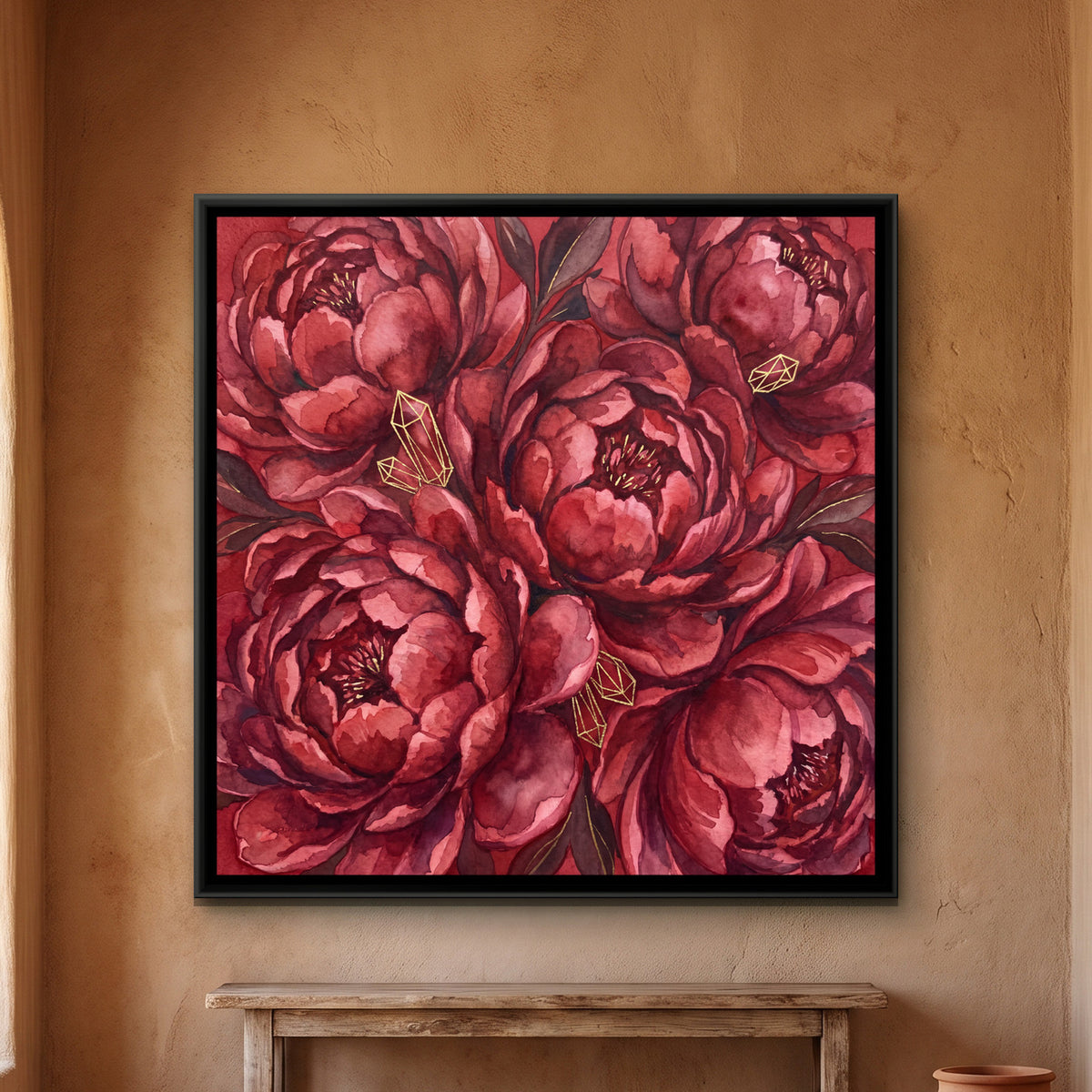 Peonies — framed canvas art hung on a wall
