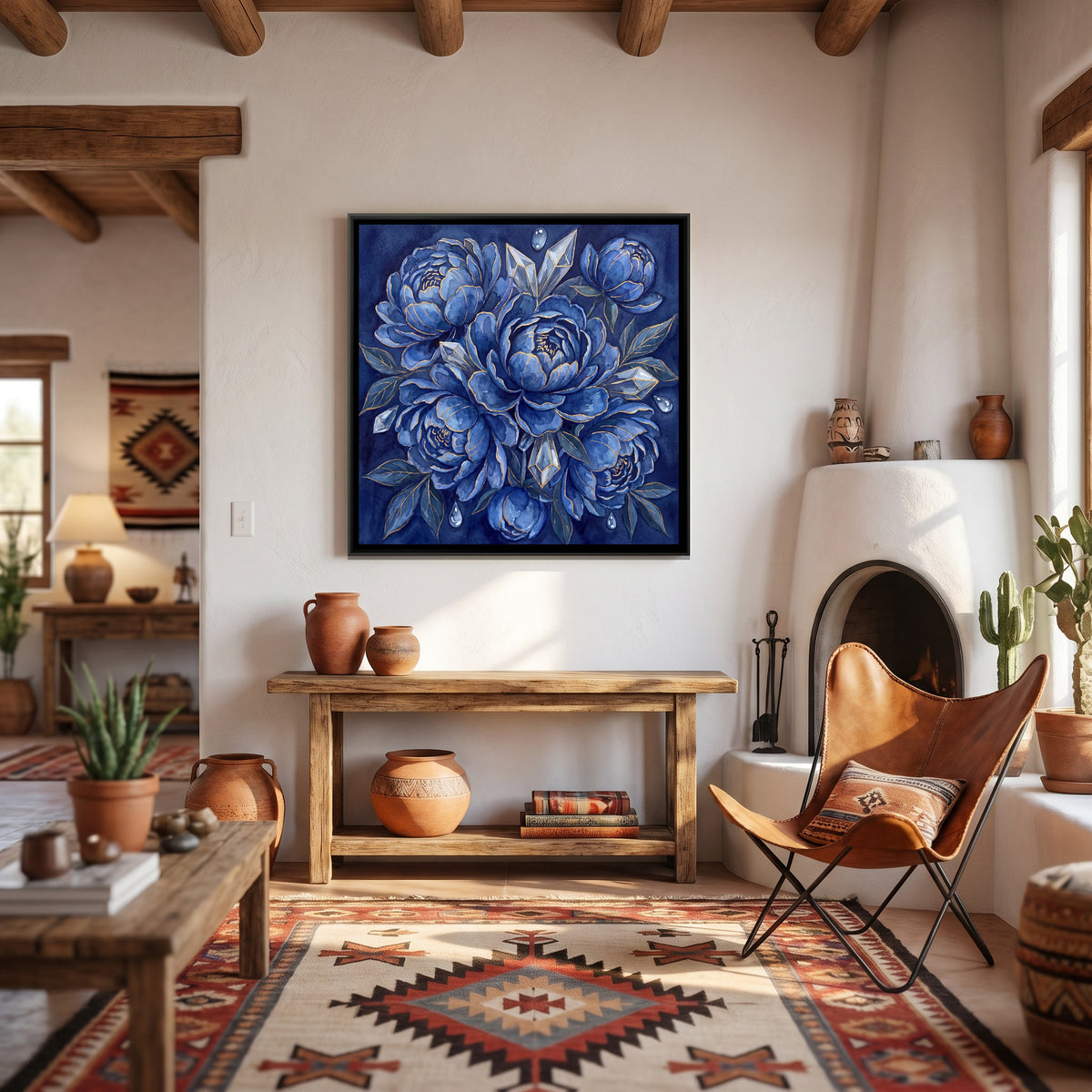Peonies — canvas art shown in a second room setting
