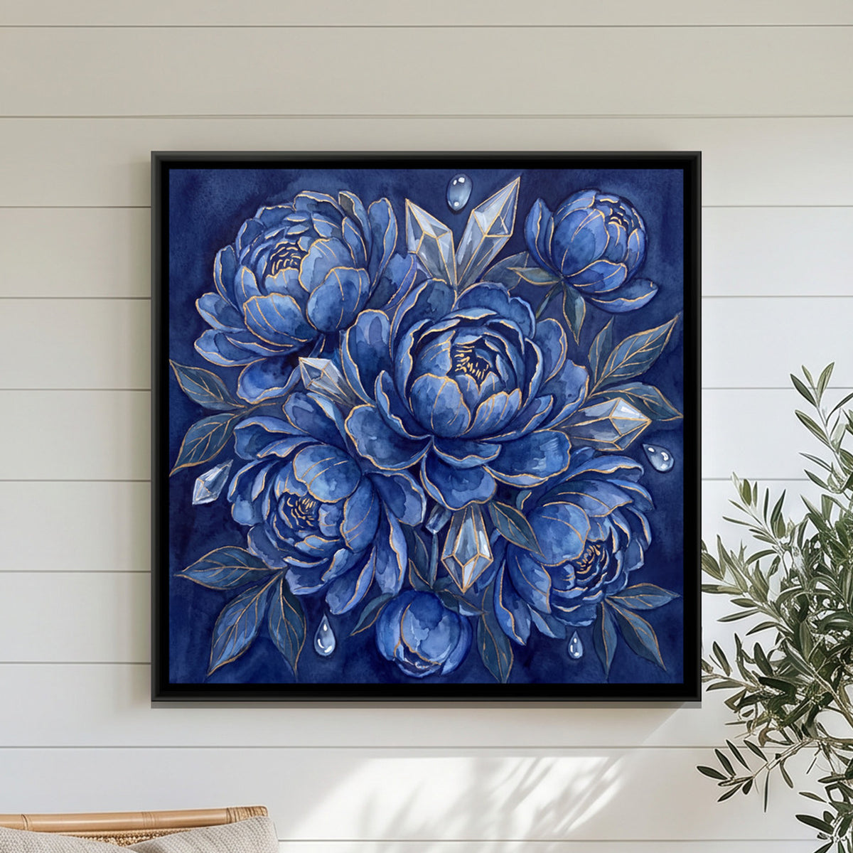 Peonies — framed canvas art hung on a wall