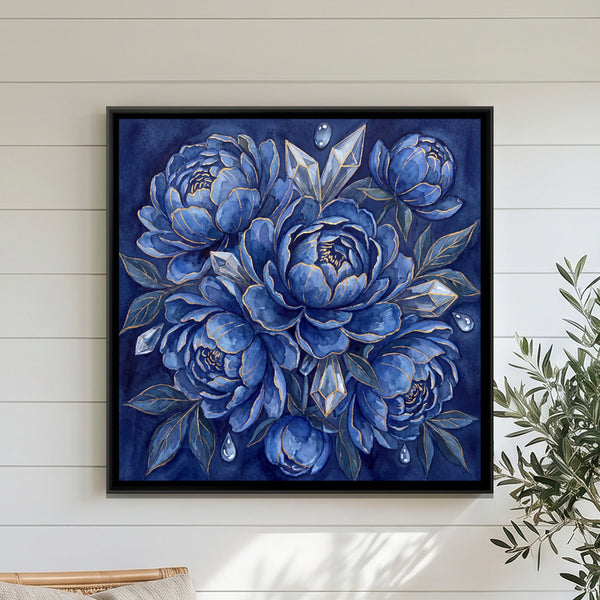 Peonies — framed canvas art hung on a wall