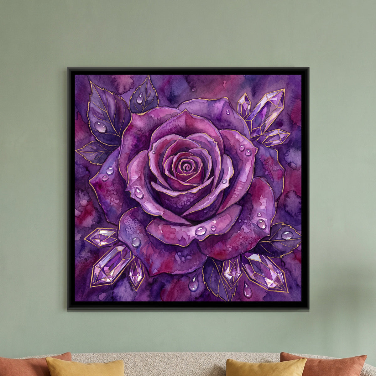 Rose — framed canvas art hung on a wall