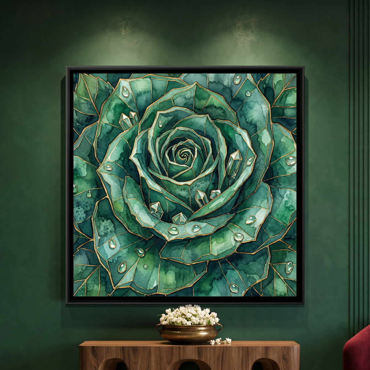 Rose — framed canvas art hung on a wall