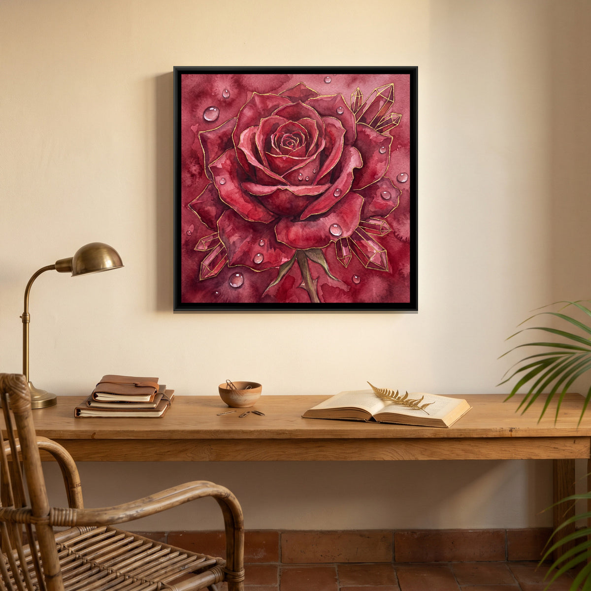 Rose — canvas art shown in a second room setting