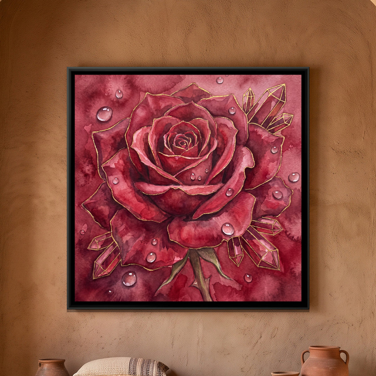 Rose — framed canvas art hung on a wall