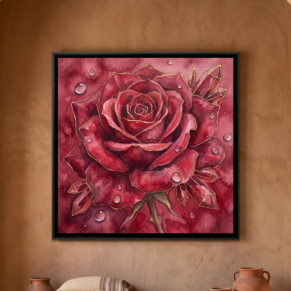 Rose — framed canvas art hung on a wall