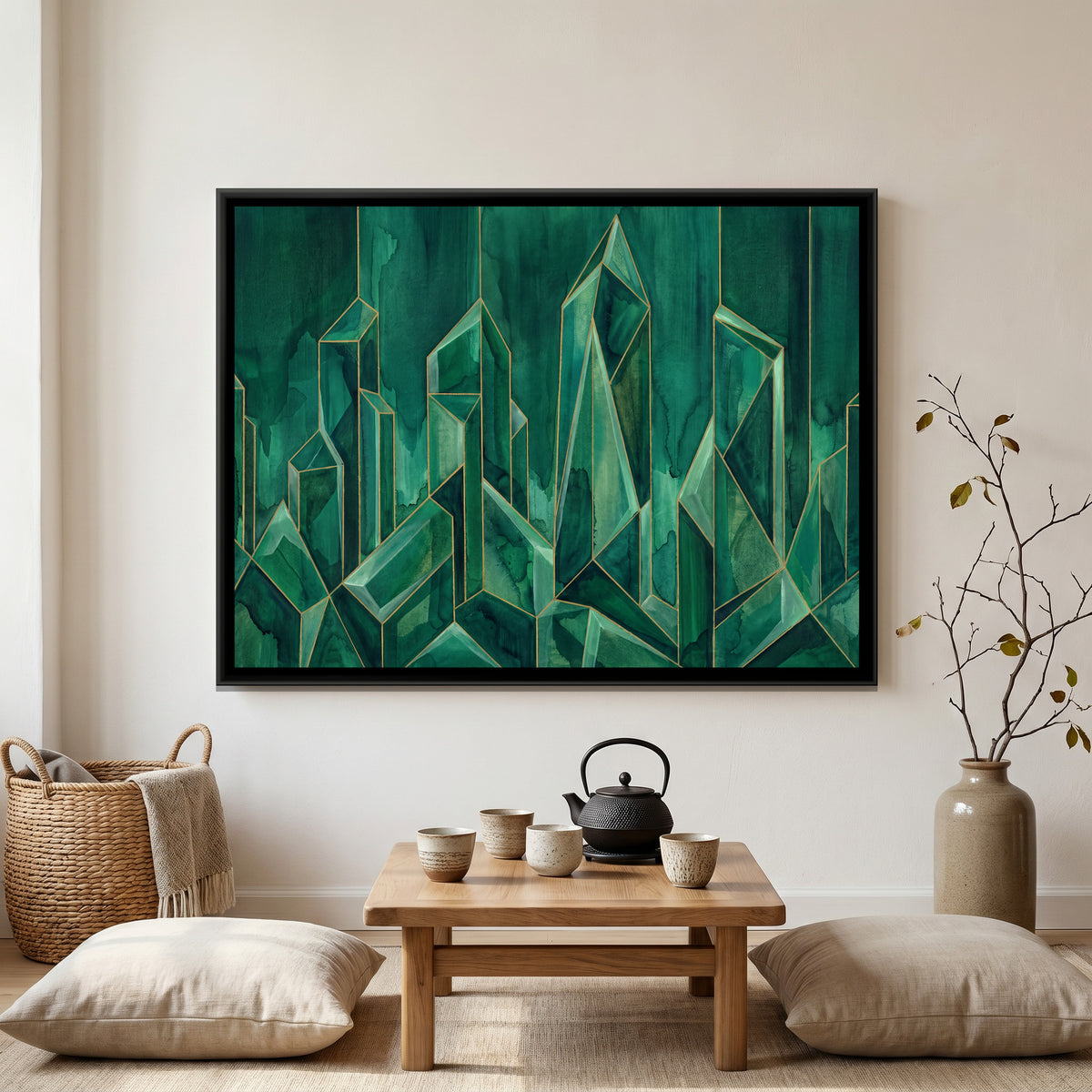 Abstract City Skyline — canvas art shown in a second room setting
