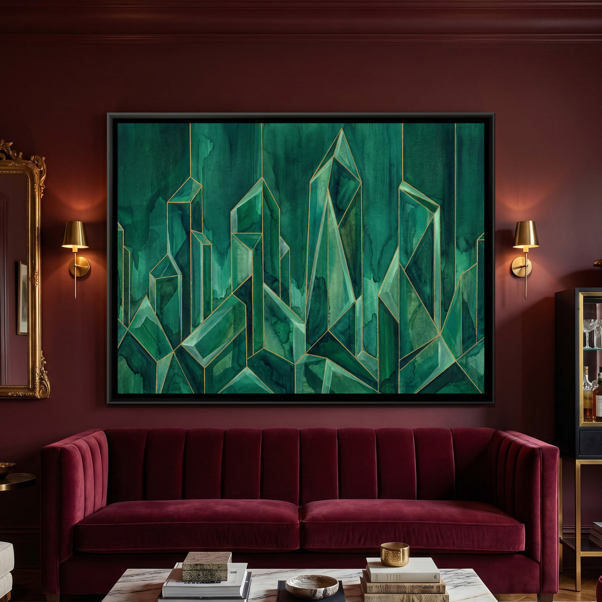 Abstract City Skyline — framed canvas art hung on a wall