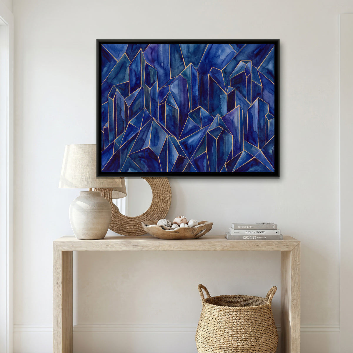 Abstract City Skyline — canvas art shown in a styled room