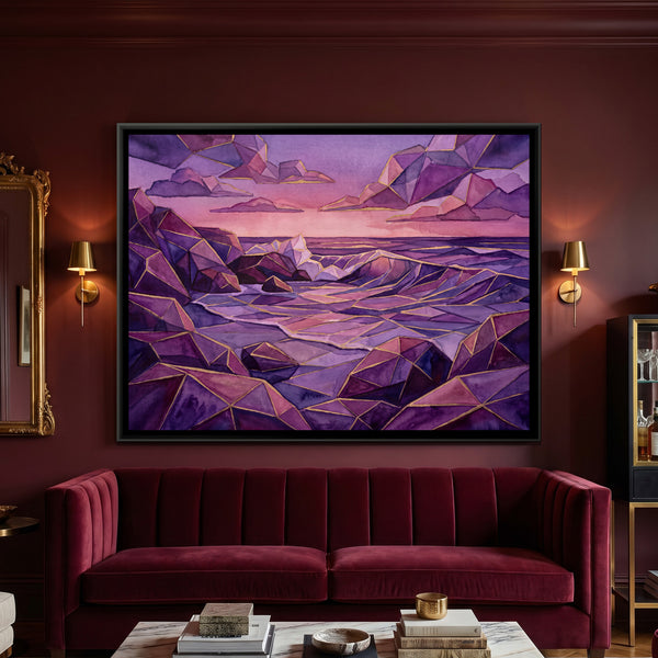 Ocean Sunset — framed canvas art hung on a wall