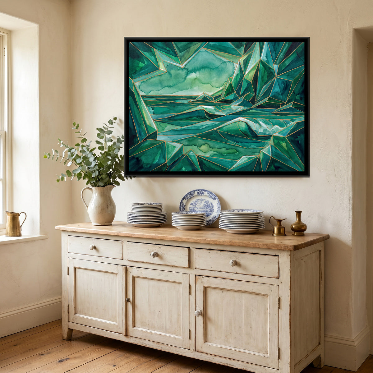 Ocean Sunset — canvas art shown in a styled room