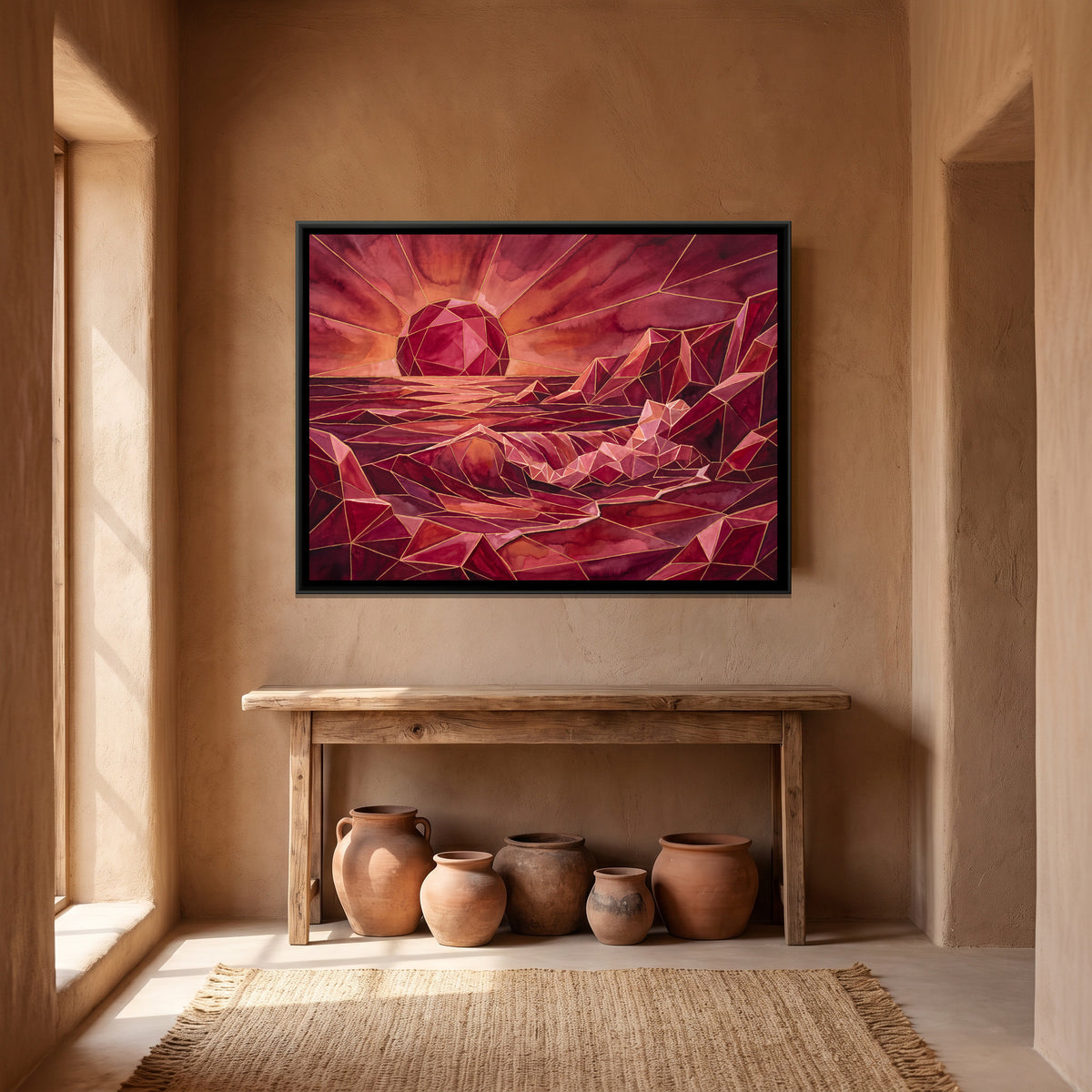 Ocean Sunset — canvas art shown in a styled room