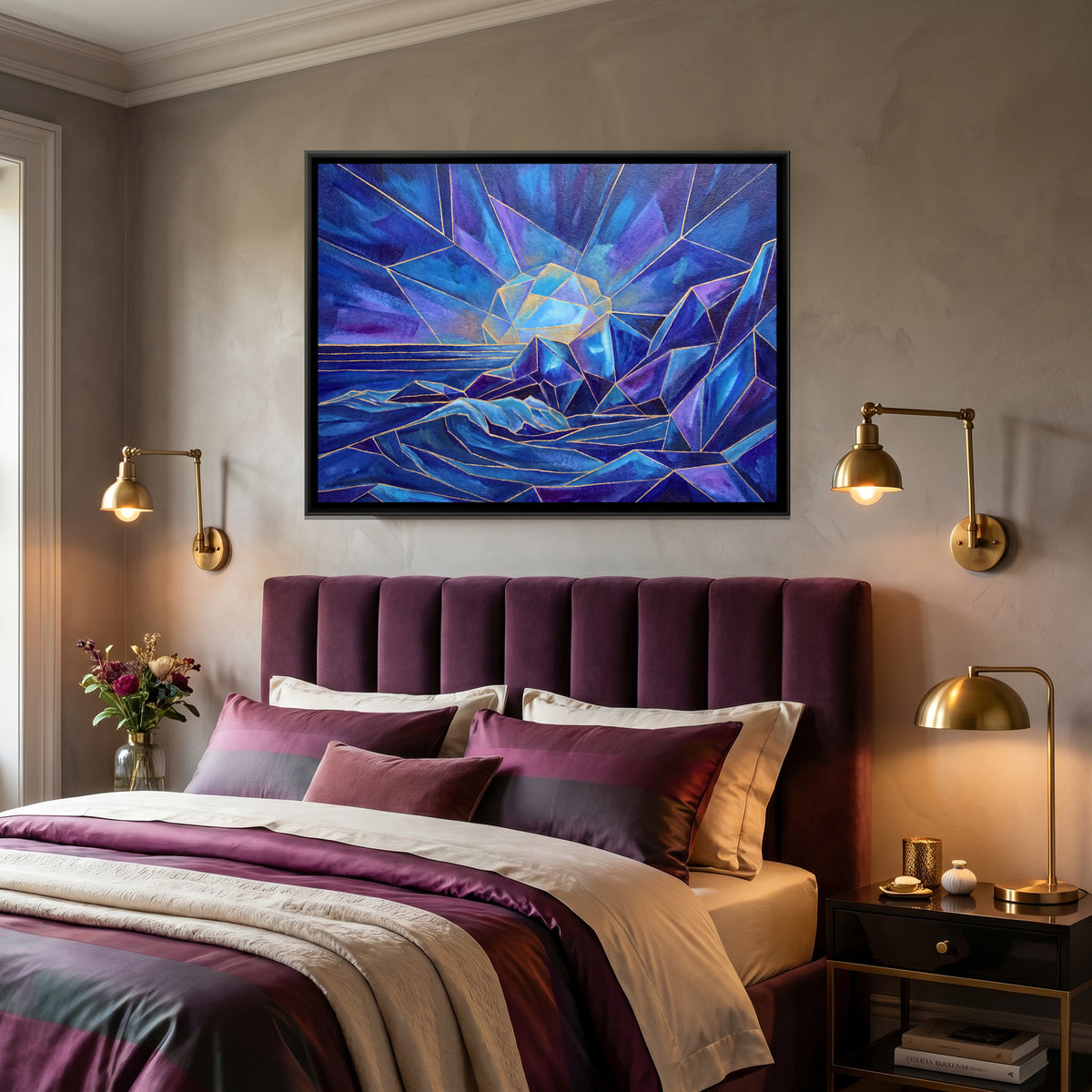 Ocean Sunset — canvas art shown in a styled room