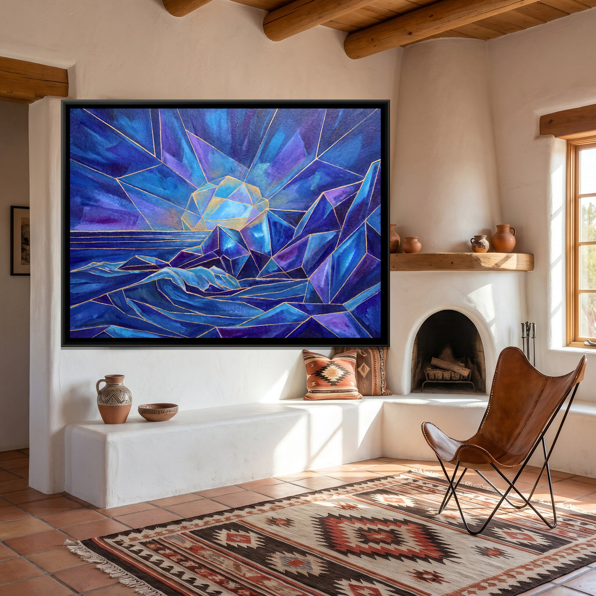 Ocean Sunset — canvas art shown in a second room setting