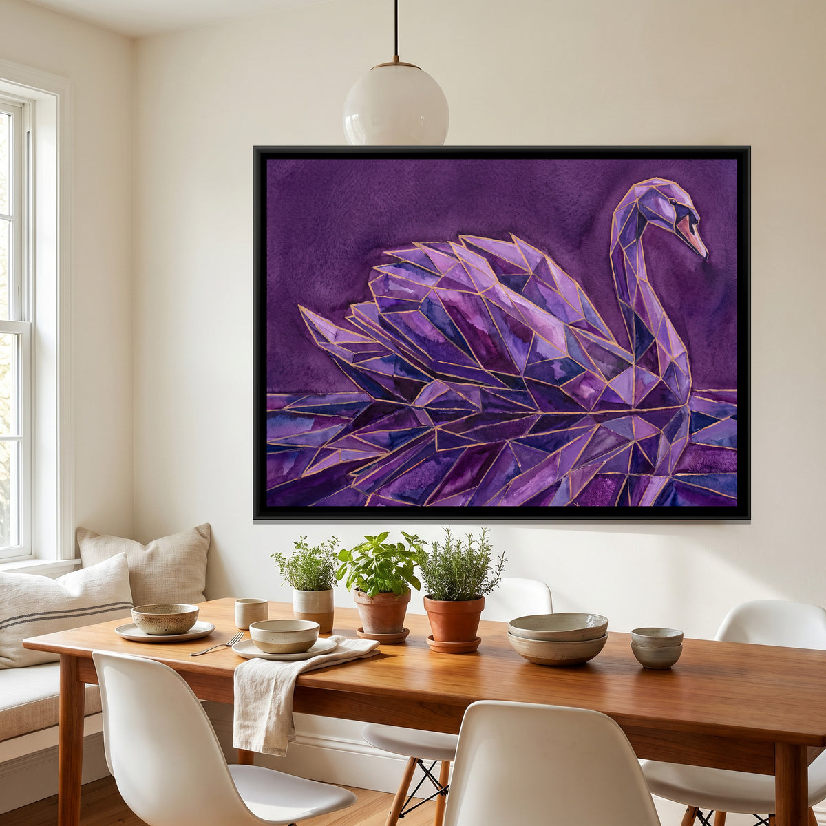 Swan — canvas art shown in a styled room