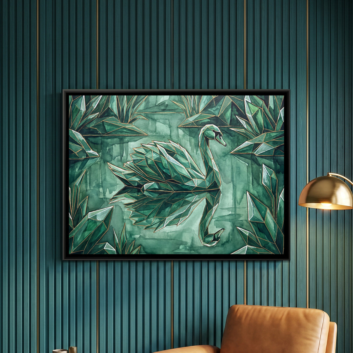 Swan — framed canvas art hung on a wall