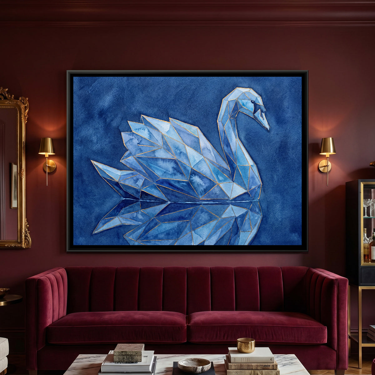 Swan — framed canvas art hung on a wall