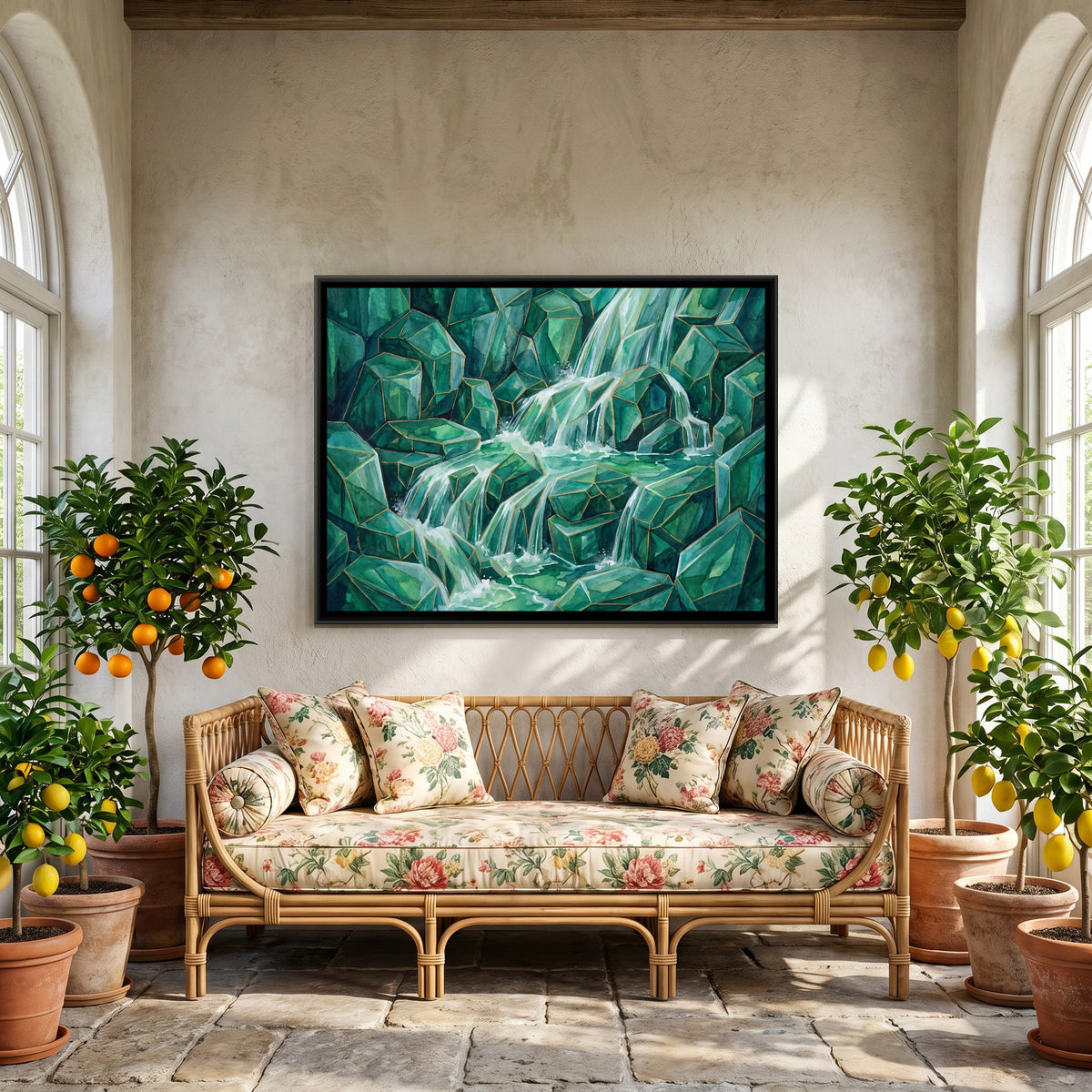 Waterfall — canvas art shown in a second room setting