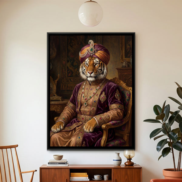 Tiger Maharaja — framed canvas art hung on a wall
