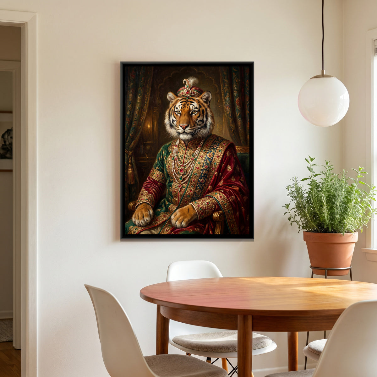 Tiger Maharaja — canvas art shown in a styled room