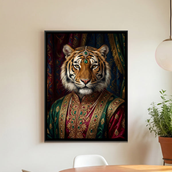 Tiger Maharaja — framed canvas art hung on a wall