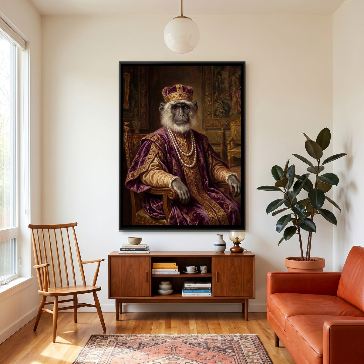 Royal Monkey Portrait — canvas art shown in a styled room