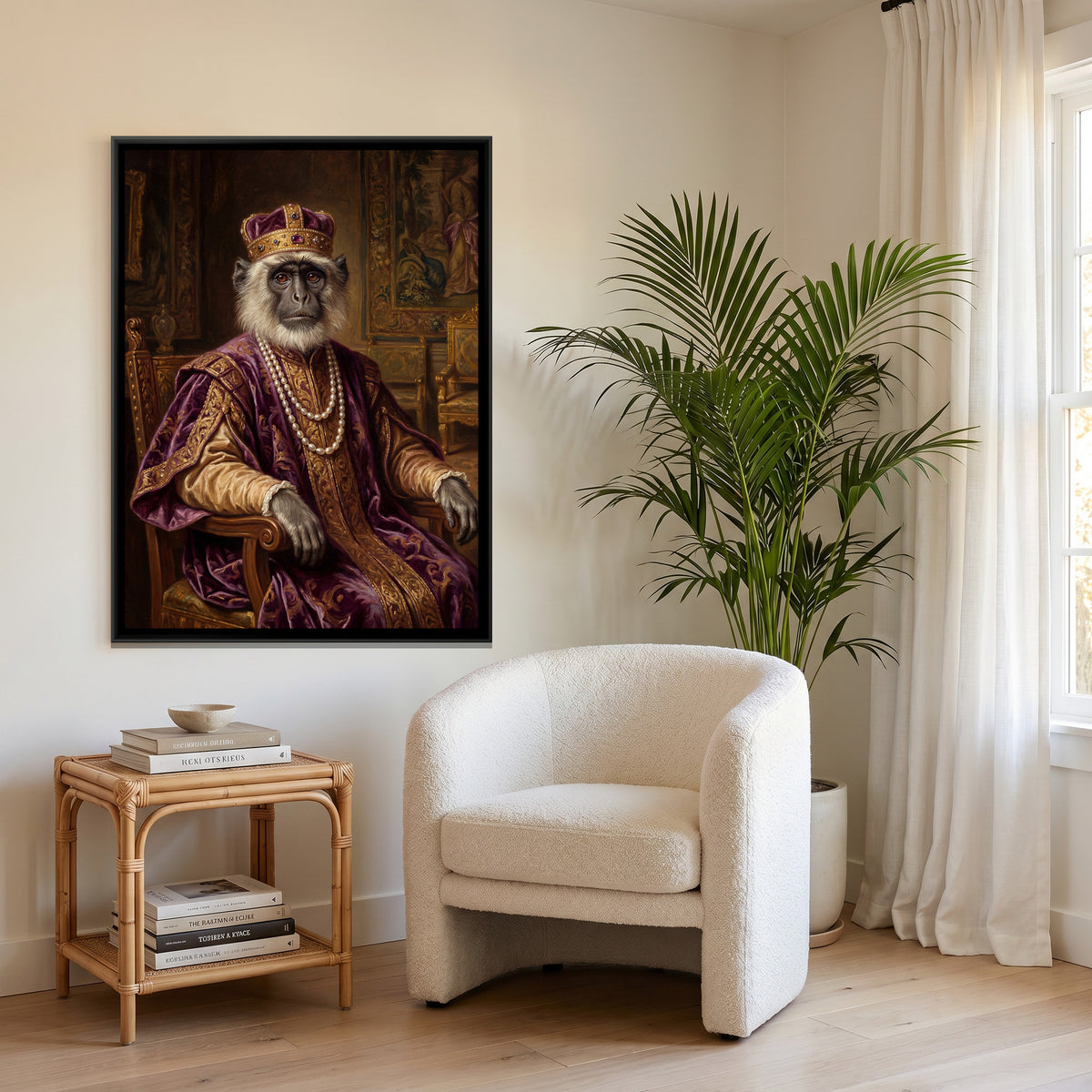 Royal Monkey Portrait — canvas art shown in a second room setting