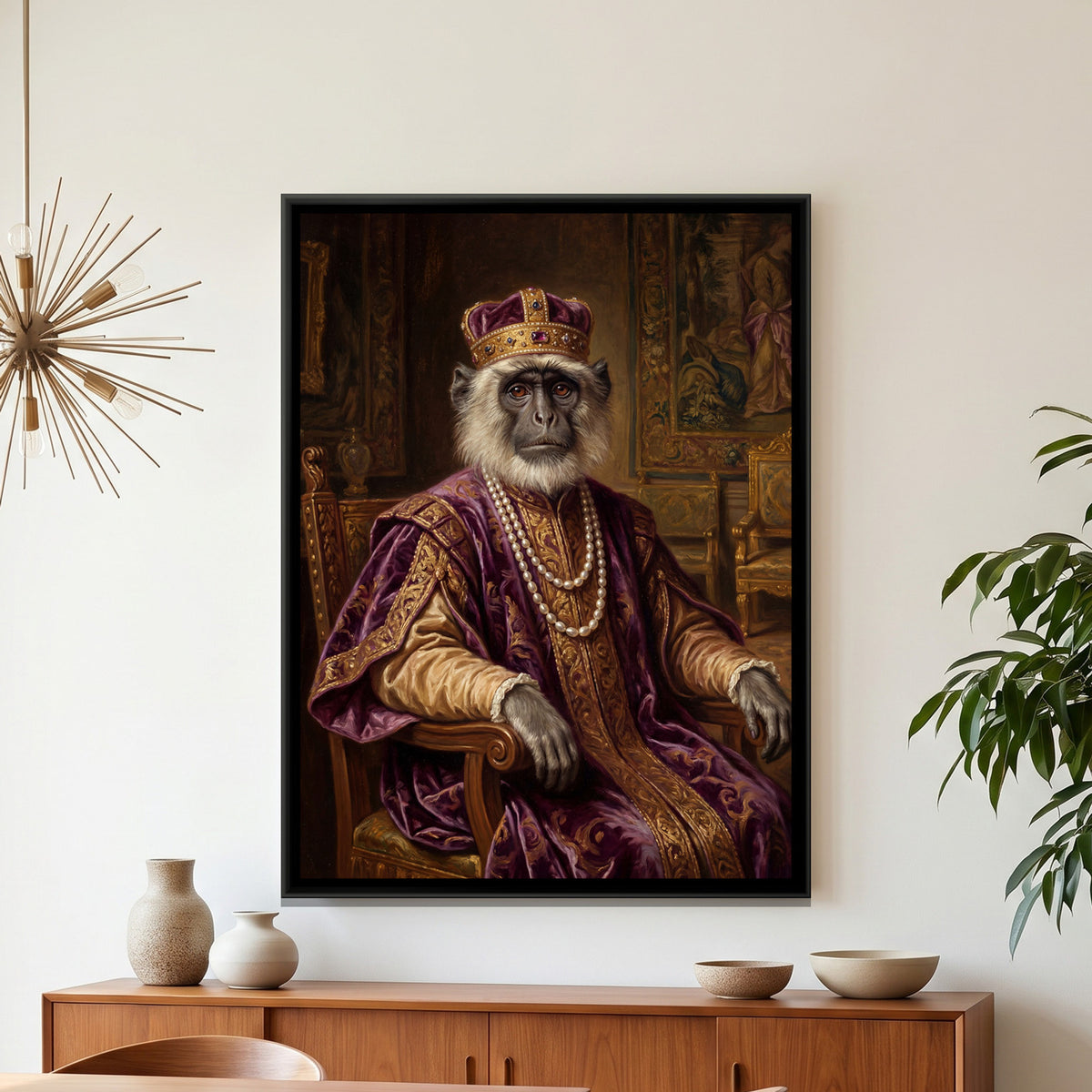 Royal Monkey Portrait — framed canvas art hung on a wall