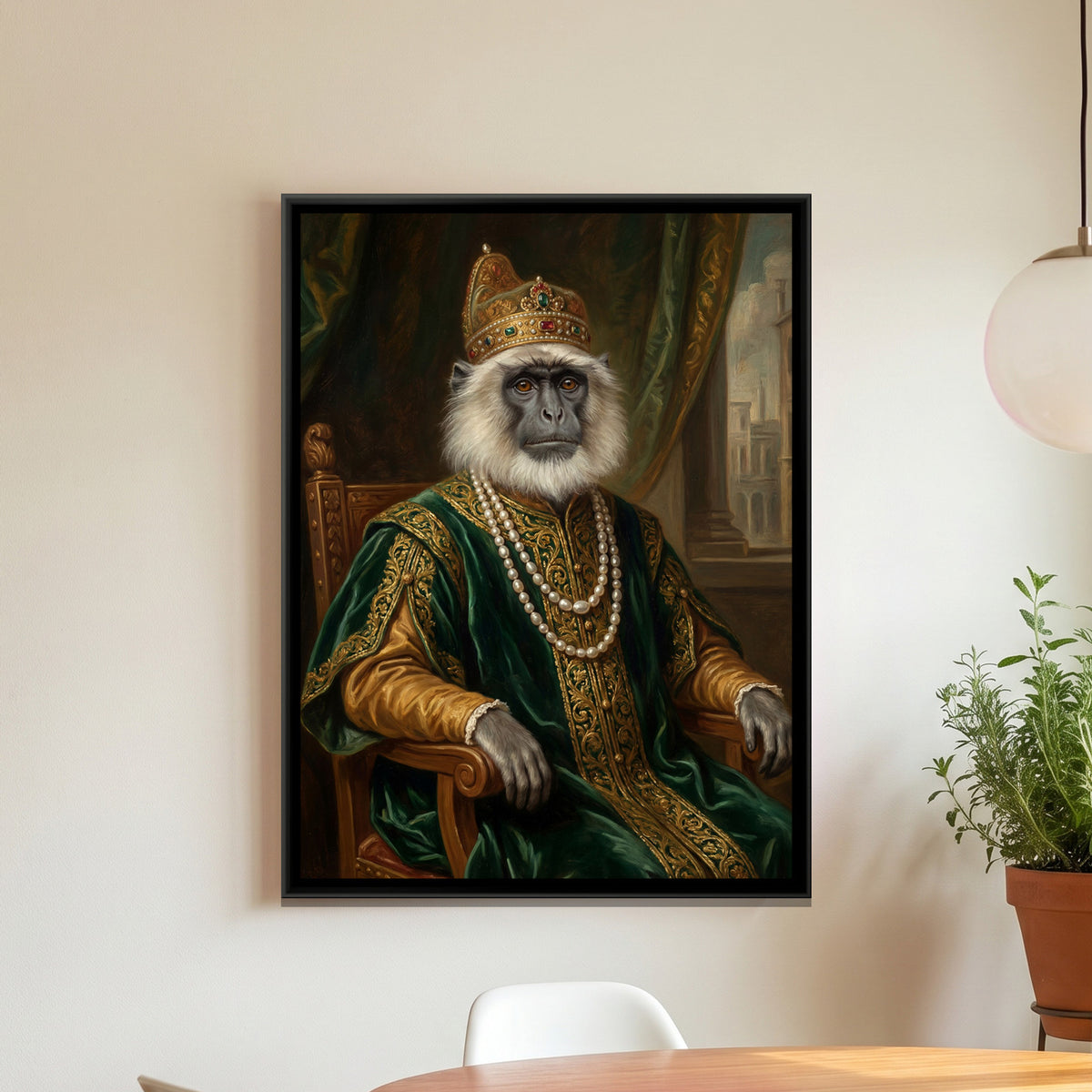 Royal Monkey Portrait — framed canvas art hung on a wall